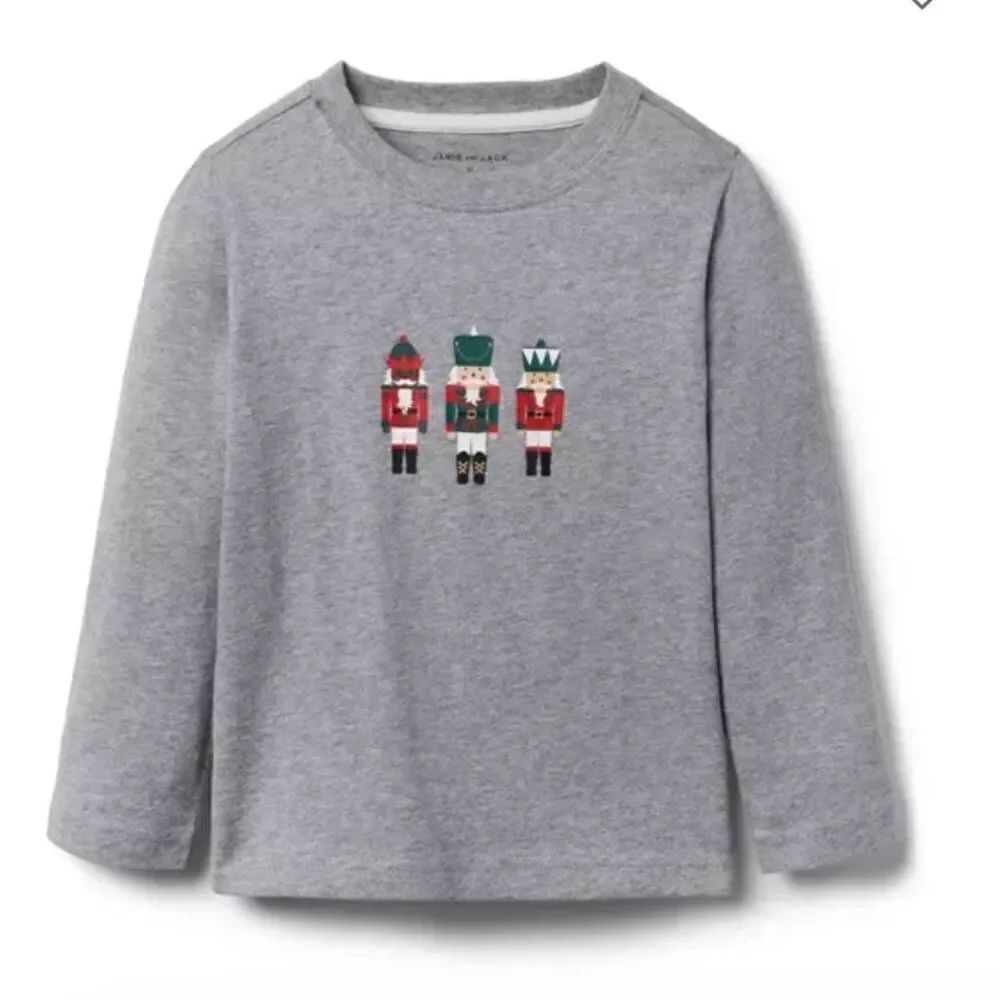 Janie and Jack 100047485 Nutcracker Trio Tee - classic grey heather NWT size 6-1